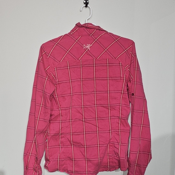 RARE Sample Arc'teryx Pink Plaid Womens Flannel Button Up Shacket M - Picture 5 of 5